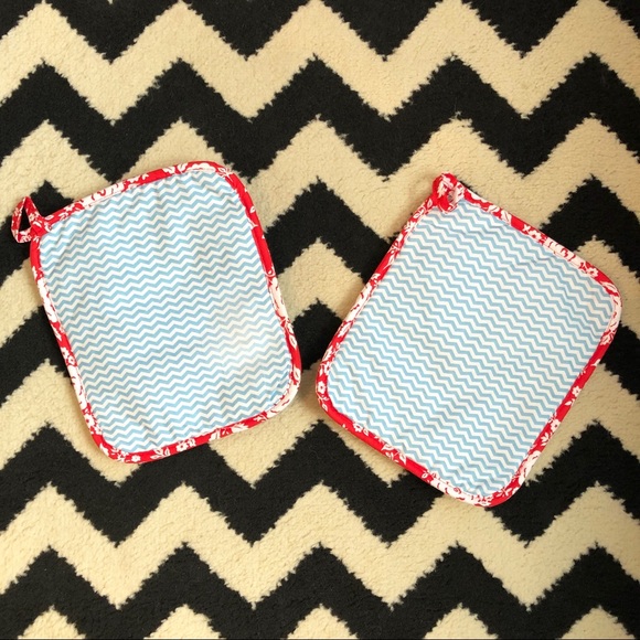 Red and Light Blue Pot Holders - Picture 2 of 5